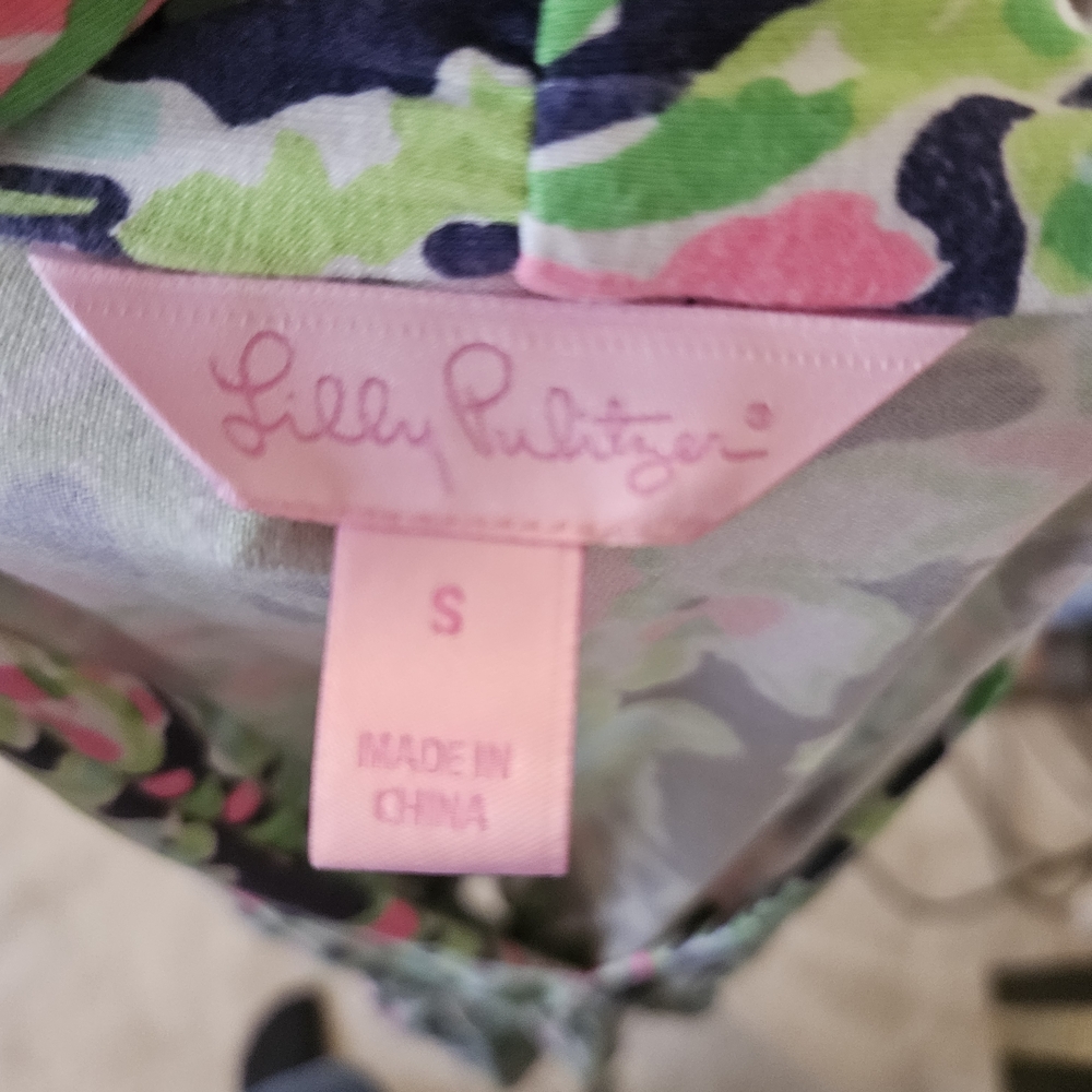 Lilly Pulitzer Navy Floral Long-Sleeve Wrap Midi Dress with Pink & Lime EUC - Picture 4 of 4